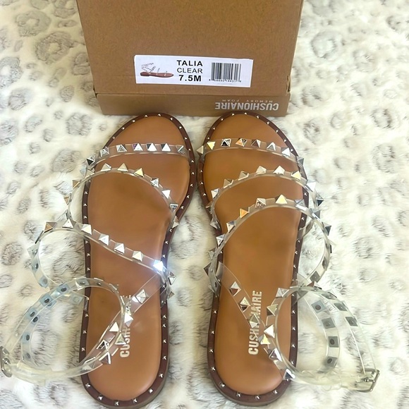 Cushionaire with memory foam clear with silver stud sandals. - Picture 1 of 6